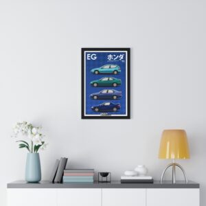 5th generation Civic Collection art print. This poster gives a retro and nostalgic vibe, perfect for car enthusiasts and Honda fans. EG6, EG9, EJ1, EG2