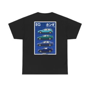 5th generation Civic Collection T-Shirt. This T-Shirt gives a retro and nostalgic vibe, perfect for Honda enthusiasts and car lovers. EG6, EG9, EJ1, EG2