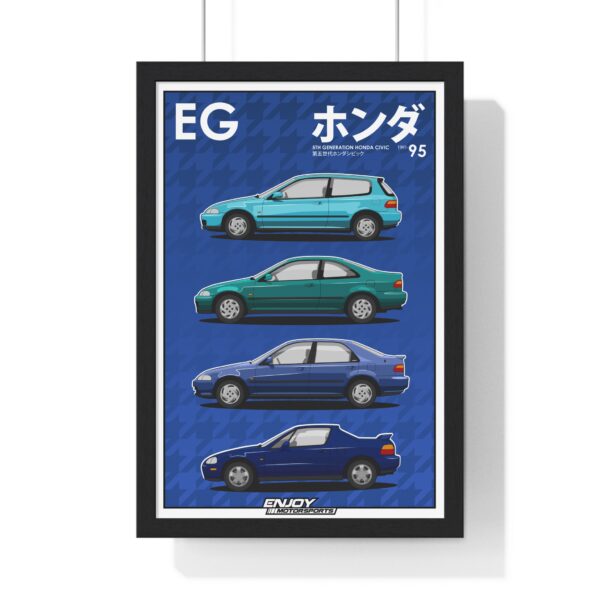 5th generation Civic Collection art print. This poster gives a retro and nostalgic vibe, perfect for car enthusiasts and Honda fans. EG6, EG9, EJ1, EG2