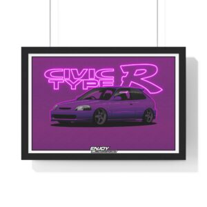 This EK9 Civic Type R  Poster features a design with neon lighting and a Japanese cherry blossom (Sakura) background, giving a modern and vibrant vibe.